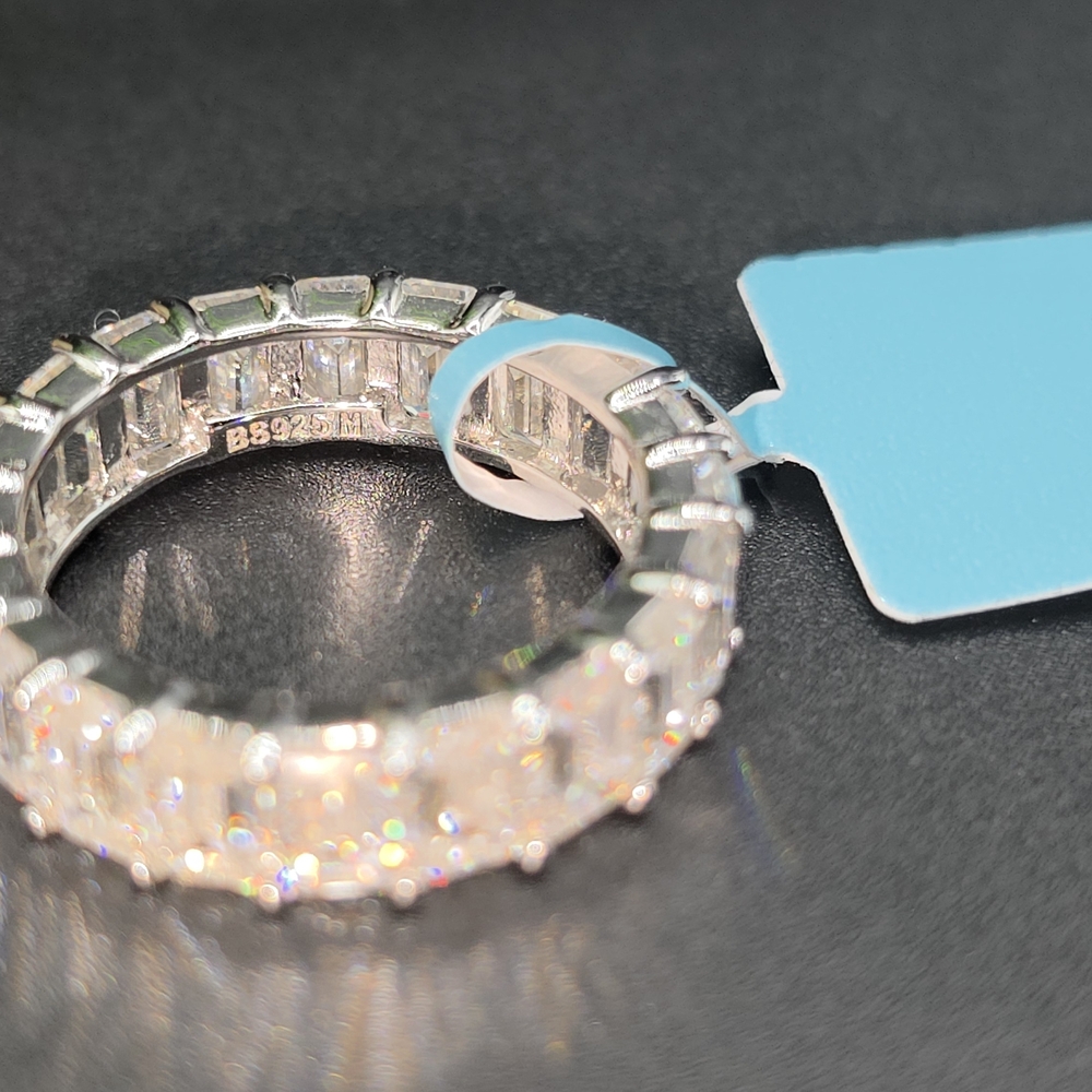 6.62 CTW Moissanite Baguette Eternity Band  | White Gold Over Silver - Picture 4 of 5